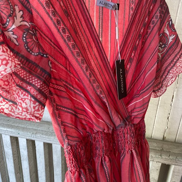 ALANTINO Summer dress, bohemian style, STRIPE PRINTED CREPE MIDI DRESS - Picture 3 of 6